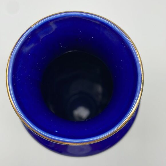 Vintage Cobalt Blue Floral Oriental Vase Made in Taiwan Gold Trim - Picture 10 of 14